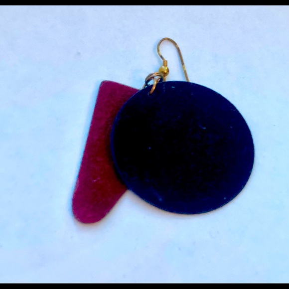 Vintage Suede Texture Brass Deep Earth Tone Disc Earrings - Picture 2 of 3